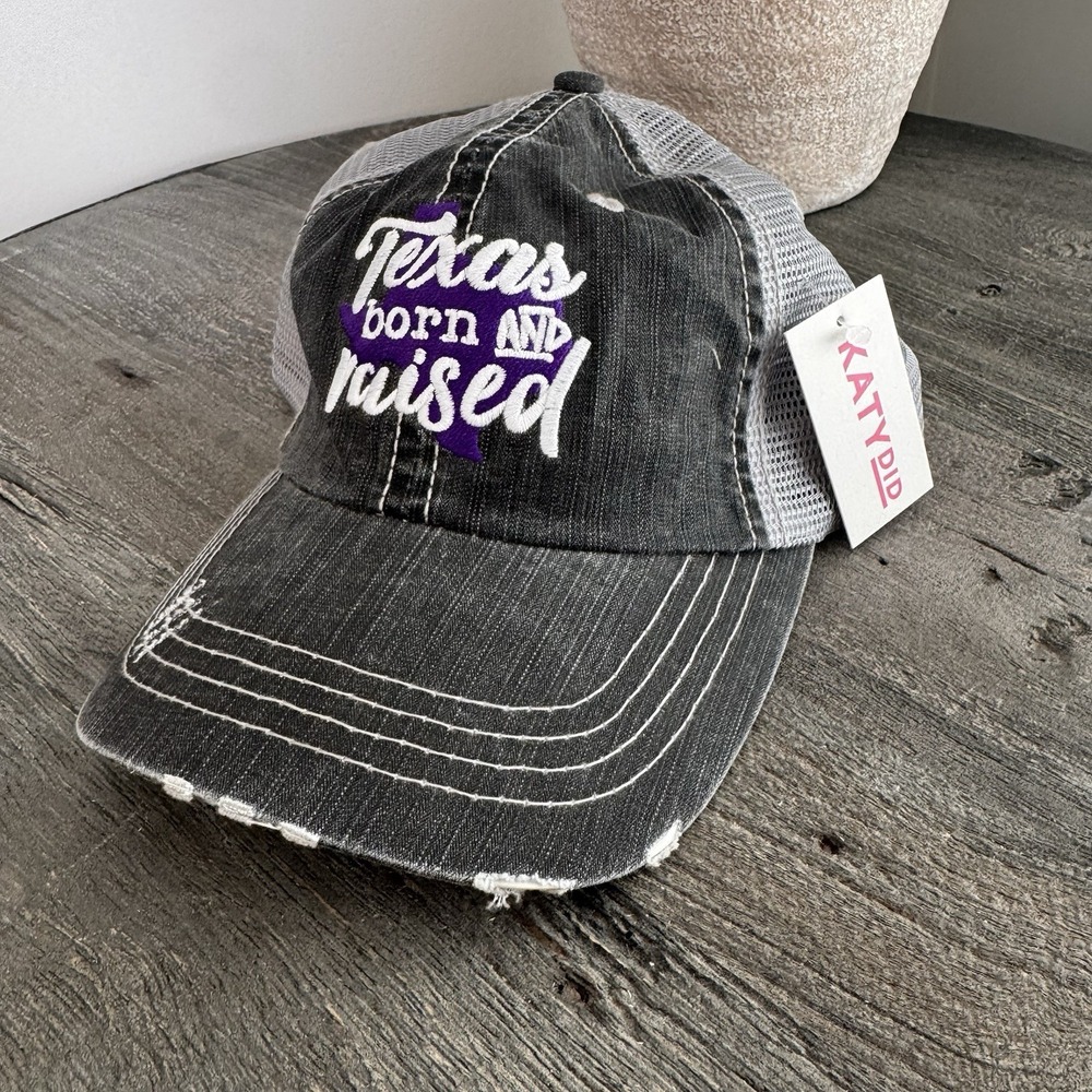 Texas Born Raised Hat Purple Distressed Trucker Cap KatyDid NWT Boutique